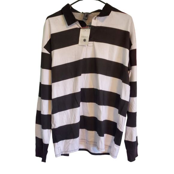 Forever 21 Black and White Striped Rubgy Shirt Men's Size Small NWT - Picture 1 of 7